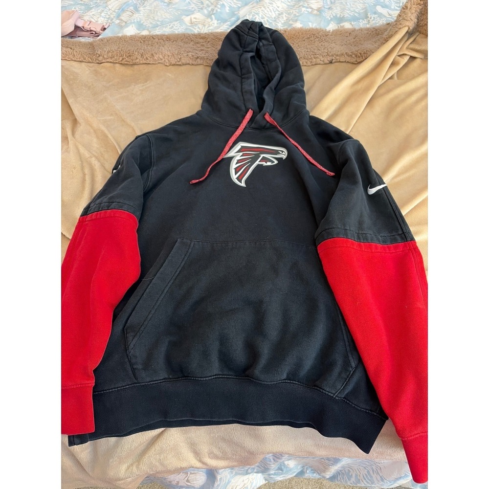 Nike Atlanta Falcons NFL Hoodie Mens Medium Black Red Colorblock Sweatshirt